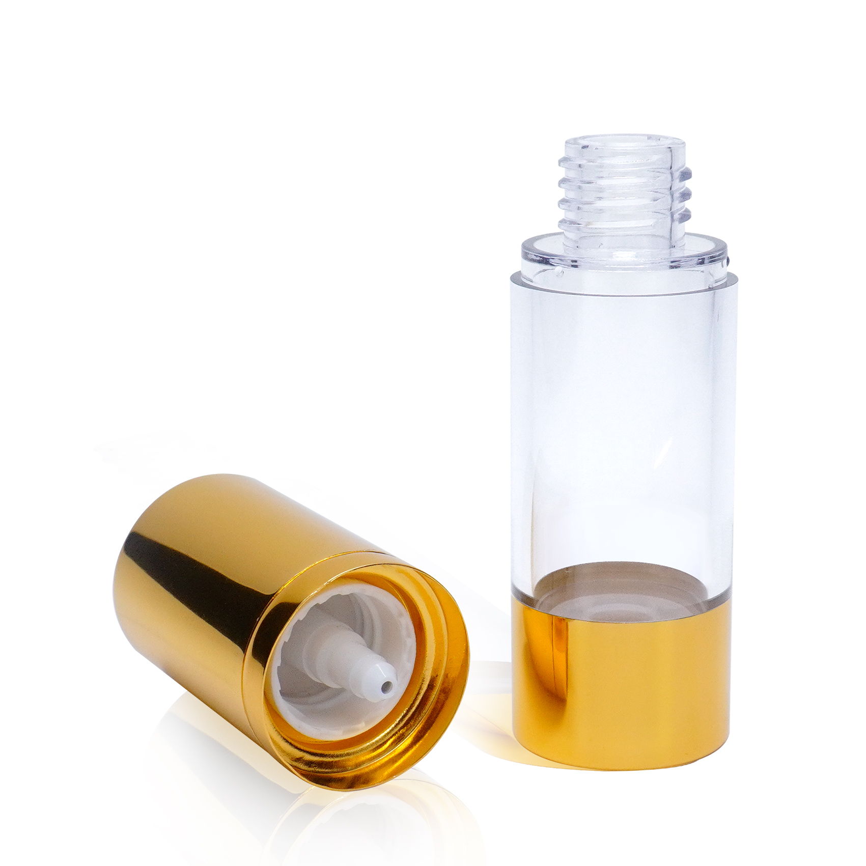 30ml Aluminium Transparent Gold Vacuum Bottle Dispenser Pump Bottle