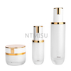 Luxury UV Plating Golden 45ml Flat Shoulder Shaped Glass Lotion Bottle with pump dispenser