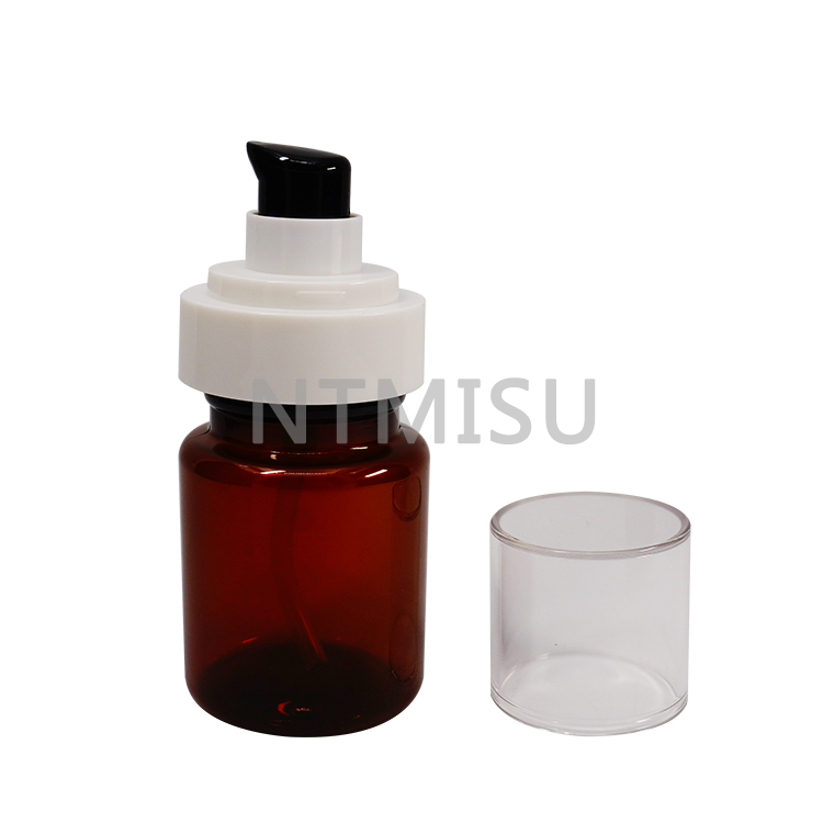 Wholesale 40ml 60ml 100ml Amber Plastic Bottle with 24mm Black Pump Dispenser For Lotion Cosmetic