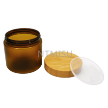 500g Amber Plastic Cream Jar with Bamboo Lids