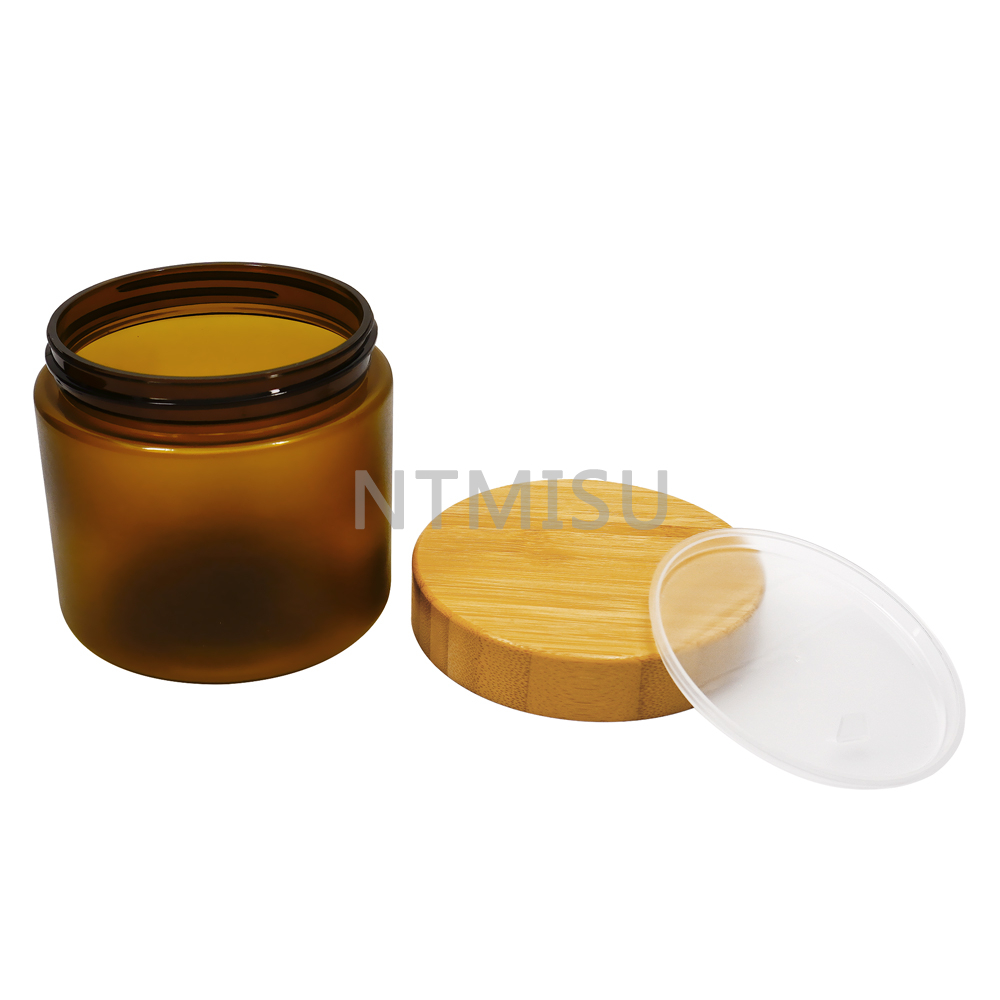 500g Amber Plastic Cream Jar with Bamboo Lids