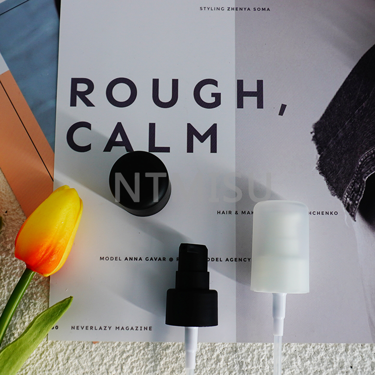 Custom Color 24 400 Pure White Frosted Cream Pump with Over Cap for Essential Oil