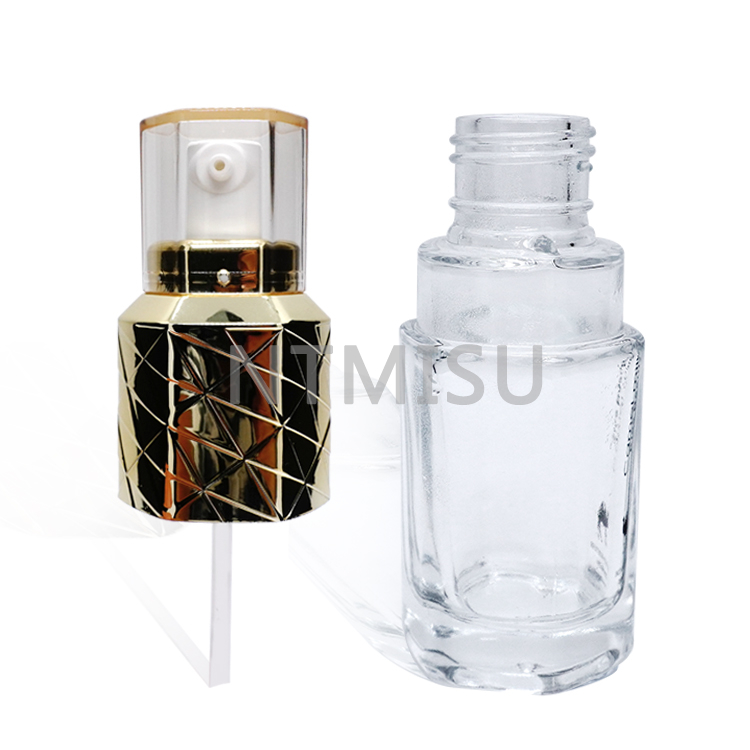 Cosmetic Packaging Luxury 40ml Shiny Gold Lotion Foundation Bottle with Cream Pump