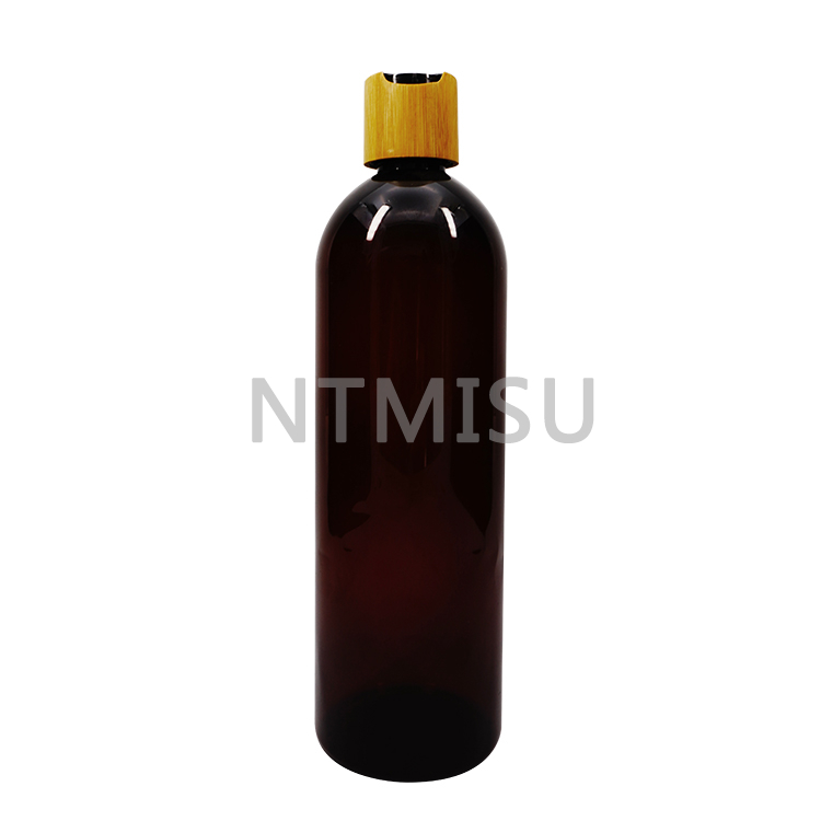 Hot Selling 400ml Plastic Amber Bottle with Bamboo Disc Top Cap