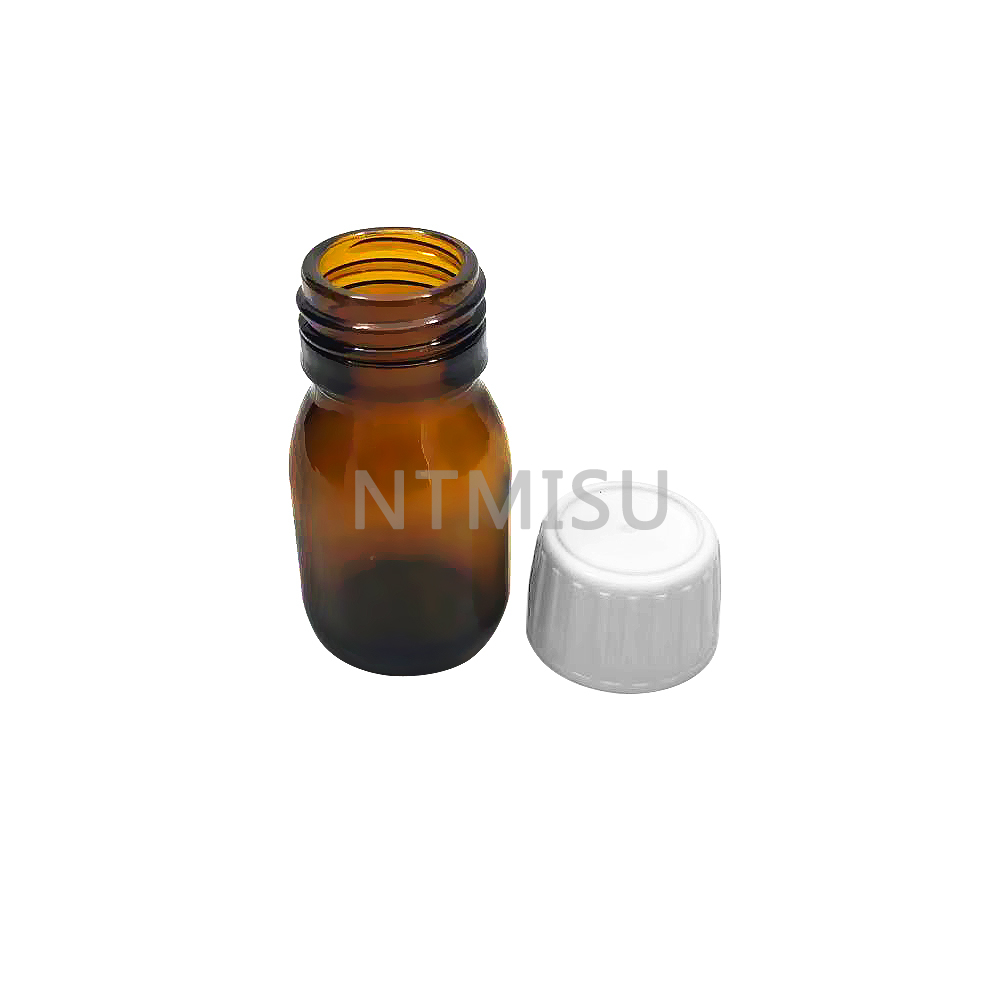 30ml 1oz Amber Glass Bottle with White Cap