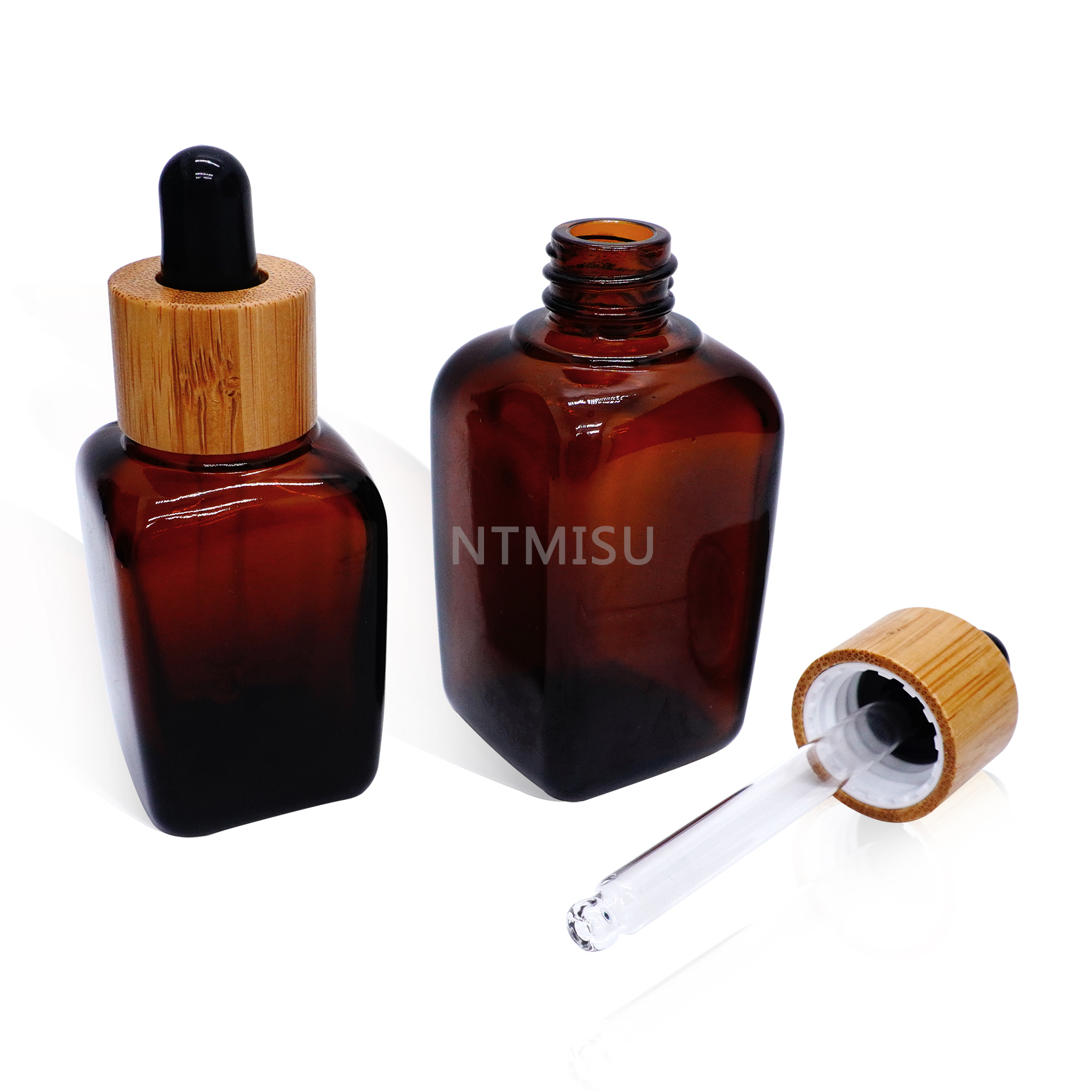 1oz Natural Bamboo Square Glass Dropper Bottle