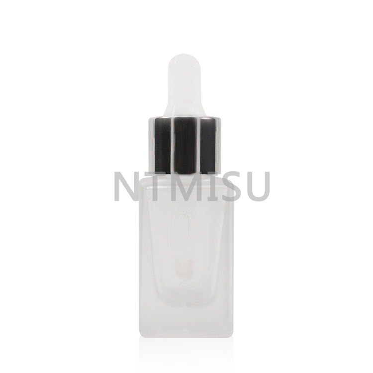 15ml Square Frosted Glass Shiny Silver Silicone Head Dropper Bottle Sets