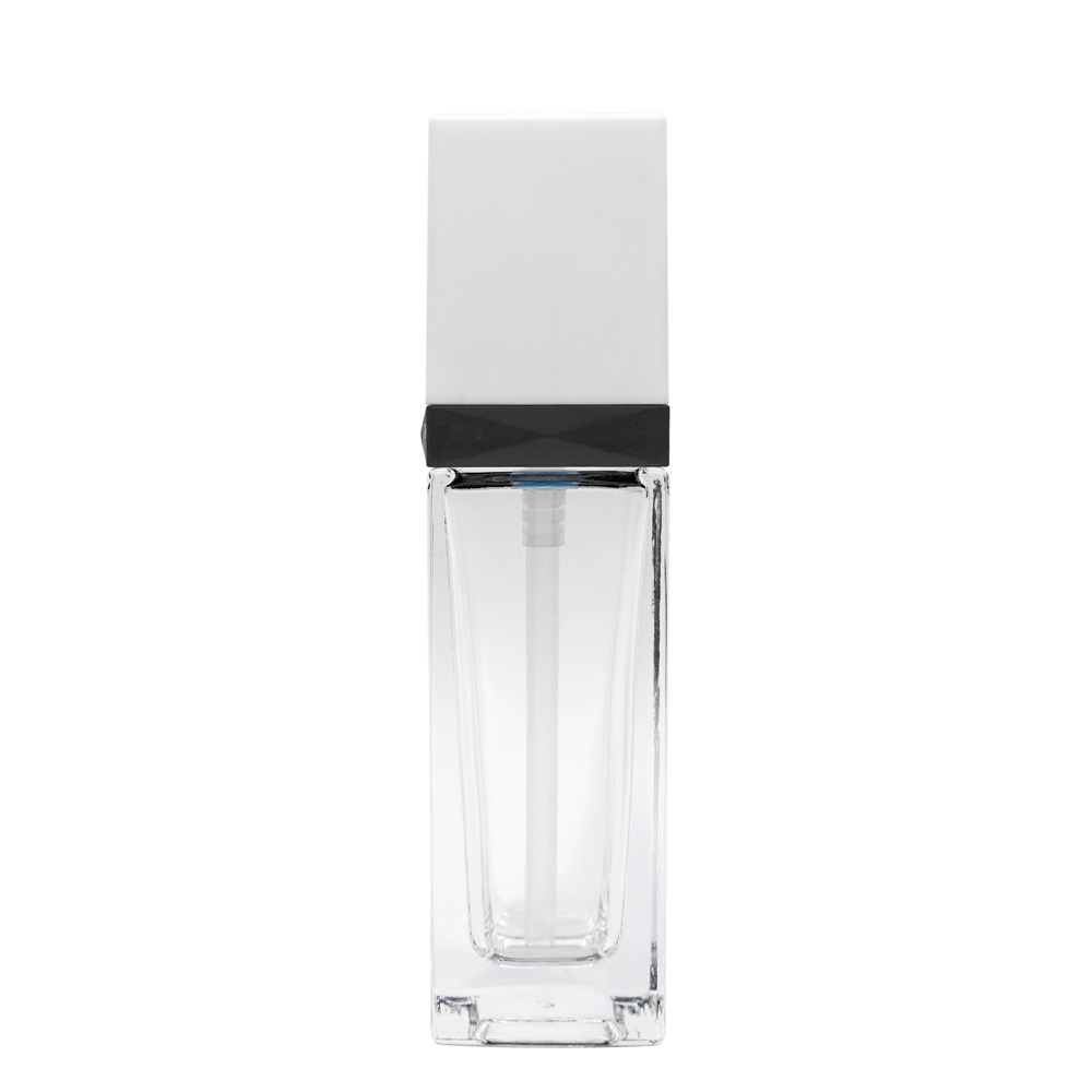 New Product 35ml Cuboid Glass Bottle With Black Cream Pump