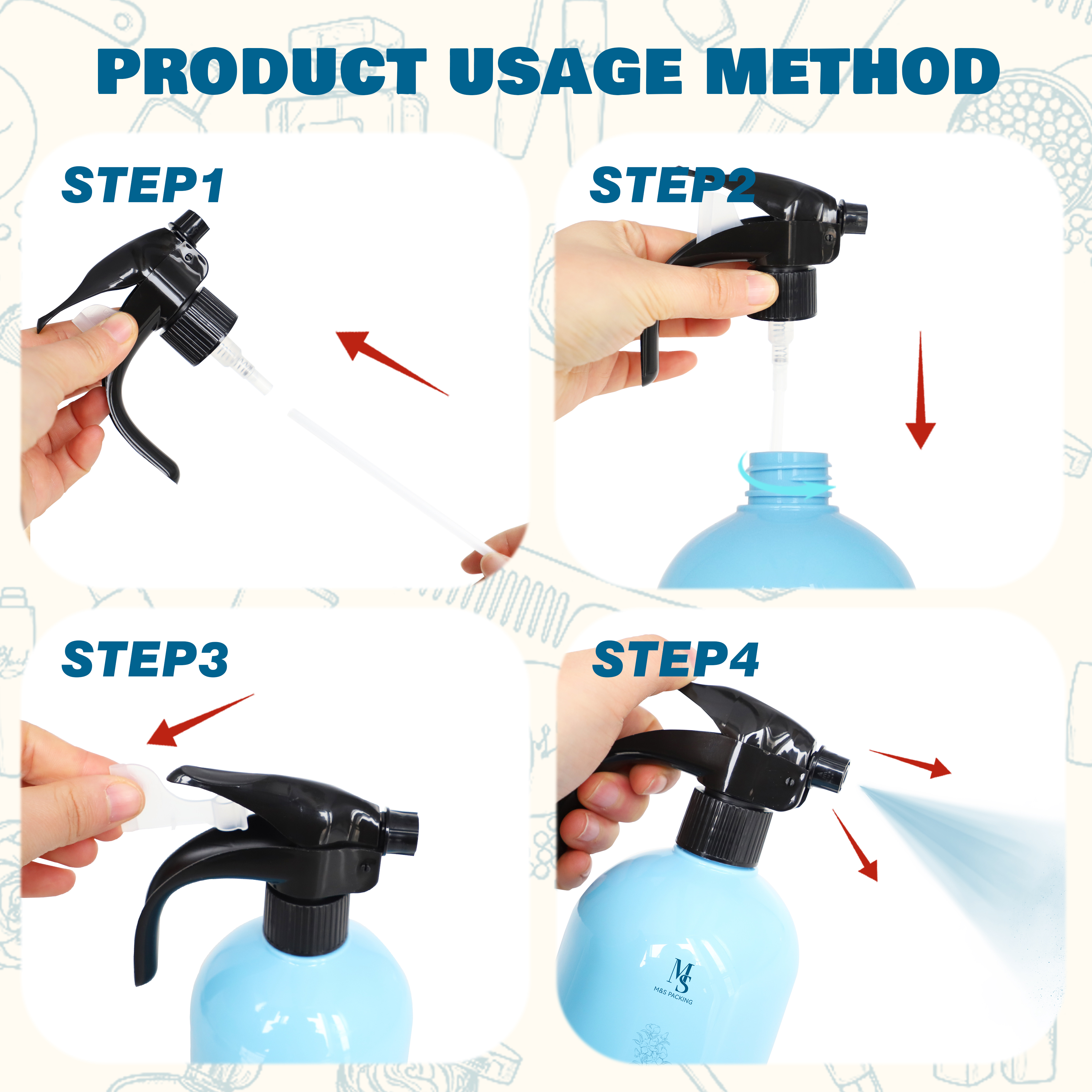 500ml Short Stout Round Shoulder PET Bottle With Black 28/410 Buckle Trigger Sprayer
