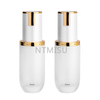 Luxury UV Plating Golden 45ml Flat Shoulder Shaped Glass Lotion Bottle with pump dispenser