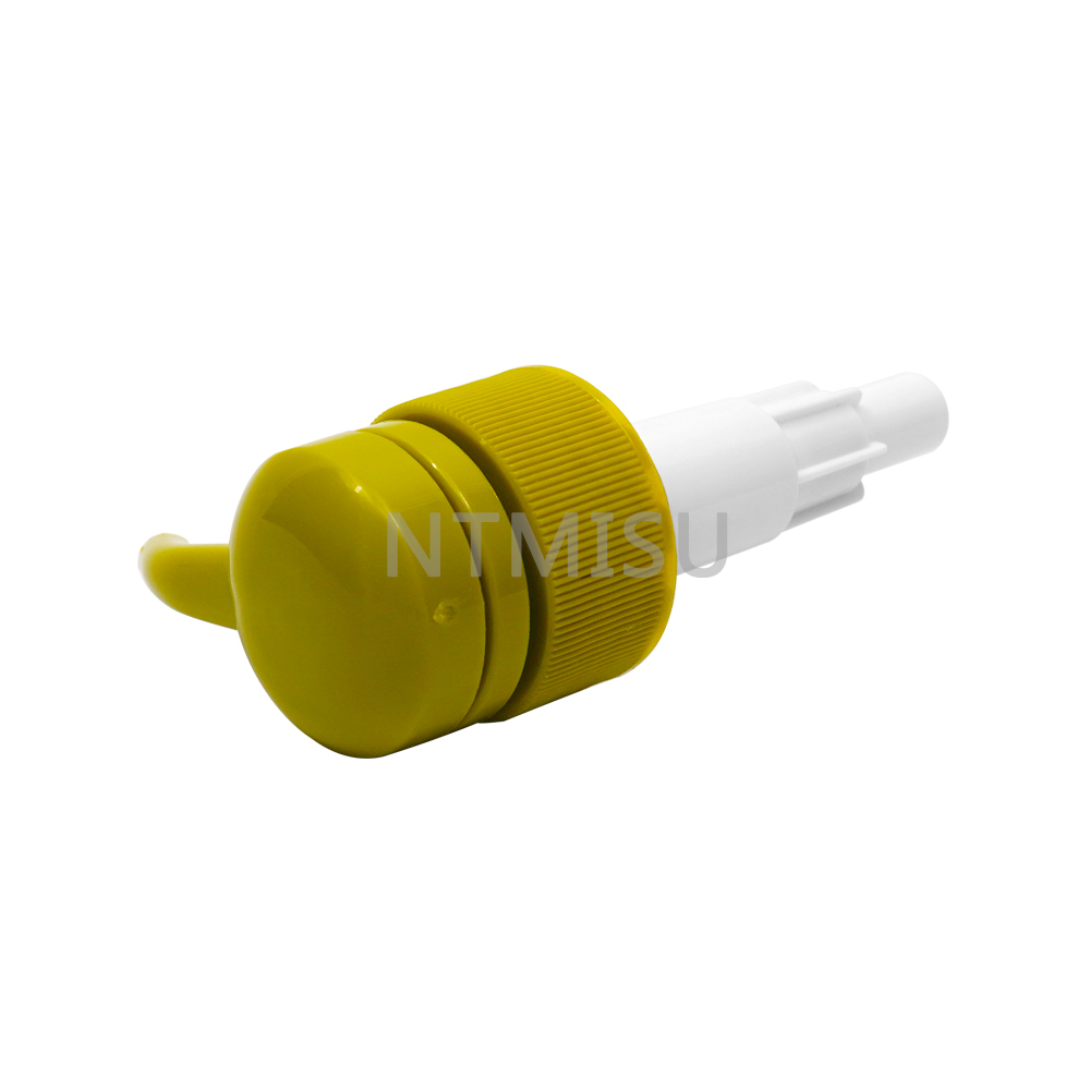 32 410 Yellow Ribbed Plastic Lotion Pump for Cosmetic Bottle