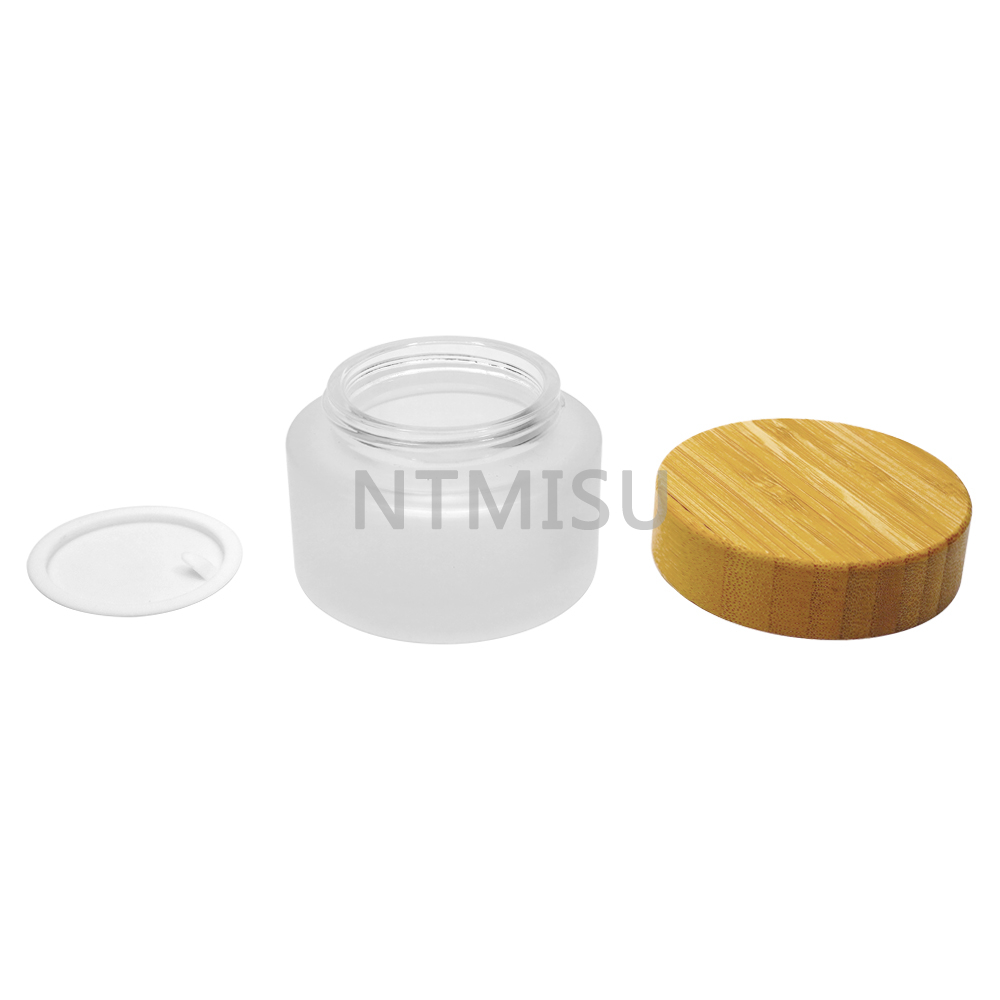 50g Frosting Glass Cream Jar with Bamboo Lids for Skin Care