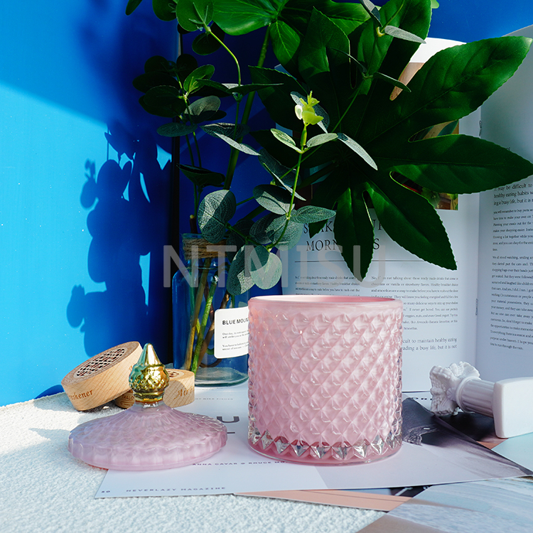 Creative Pink Glass Color Painting Scented Candle Cup Personalized Custom Glass Sugar Jar