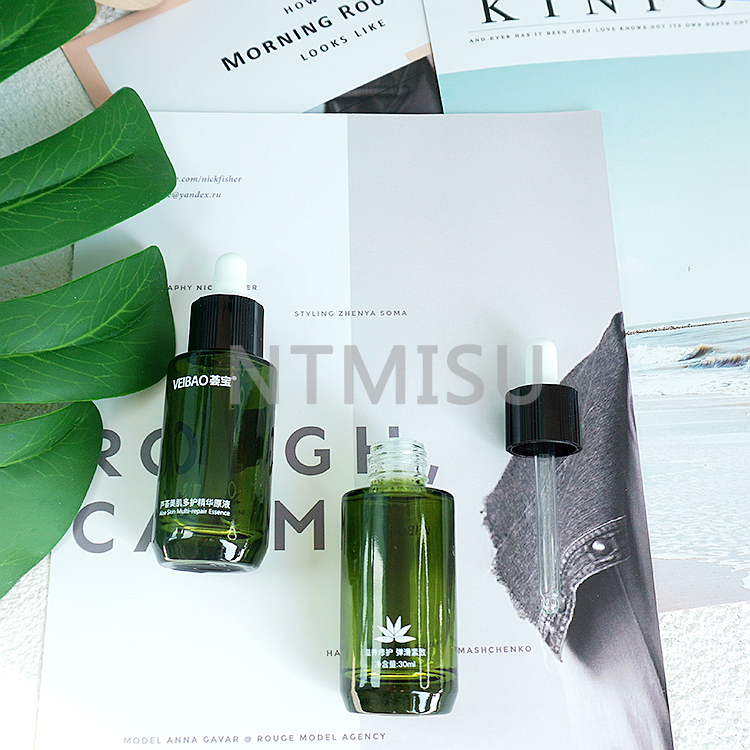  30ml Dark Green Essential Oil Glass Bottle with Black Dropper