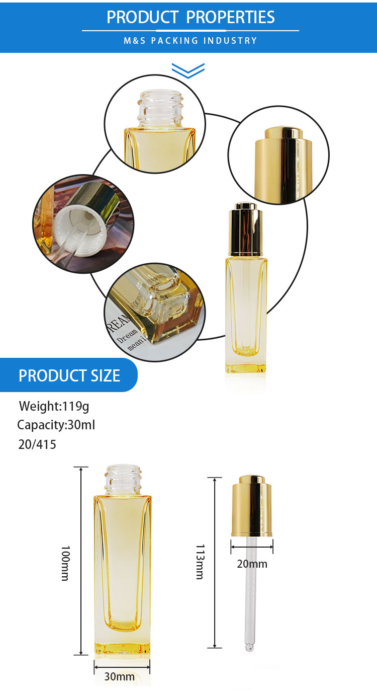 Orange Square Glass Dropper bottle detail