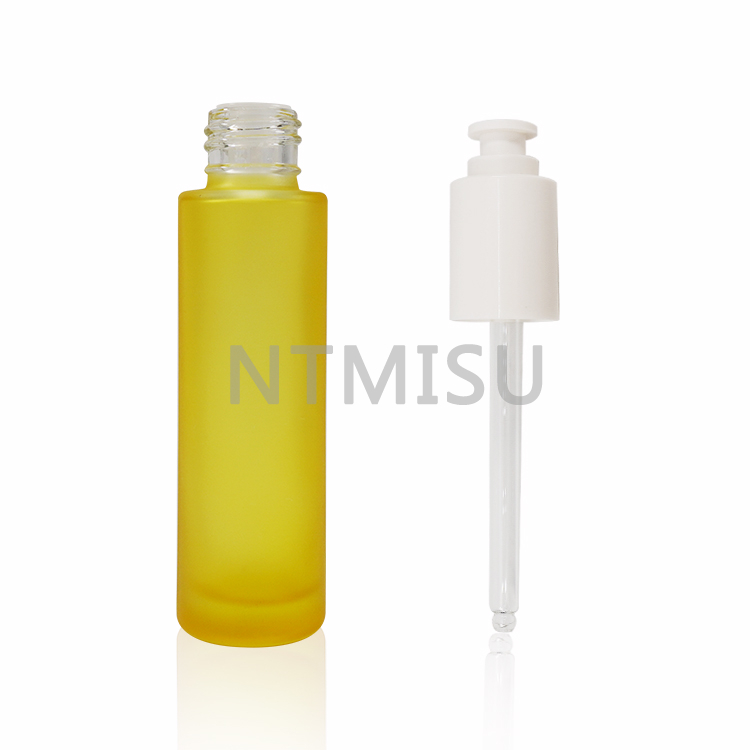 1oz Brilliant Frosted 30ml Yellow Glass Bottle with White Locked Press Dropper