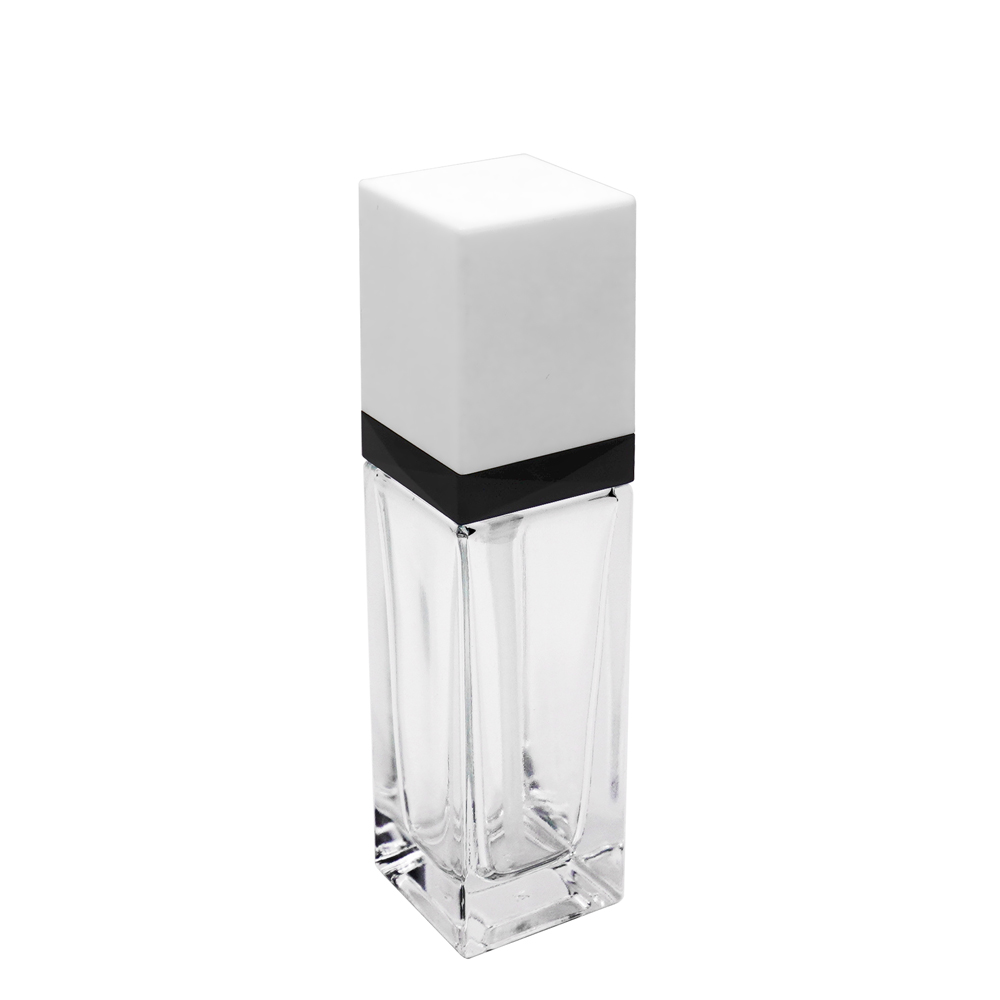 New Product 35ml Cuboid Glass Bottle With Black Cream Pump