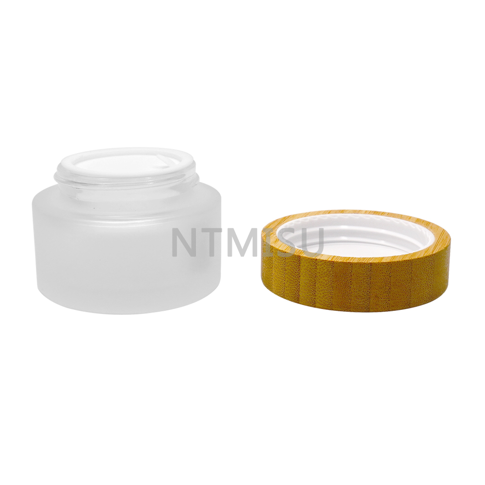 50g Frosting Glass Cream Jar with Bamboo Lids for Skin Care