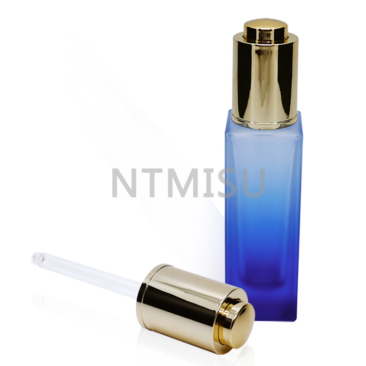 30ml Empty Blue Shades Essence Essential Oil Bottle with Aluminum Press Dropper