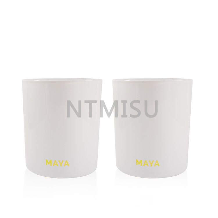 Elegant Appearance Pure White Glass Candle Cup with Bronzing Logo