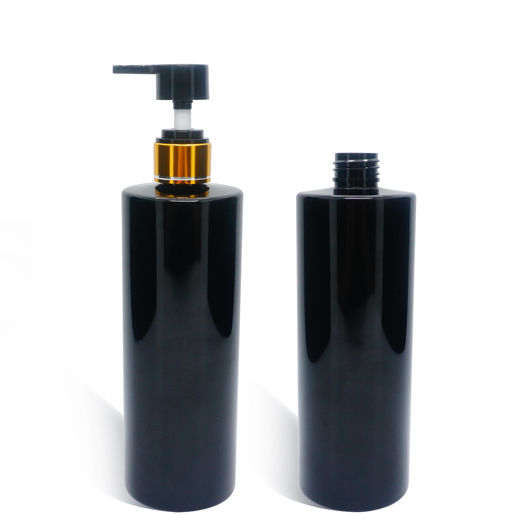 600ml Black PET Flat Shoulder Bottle with Aluminum Lotion Pump
