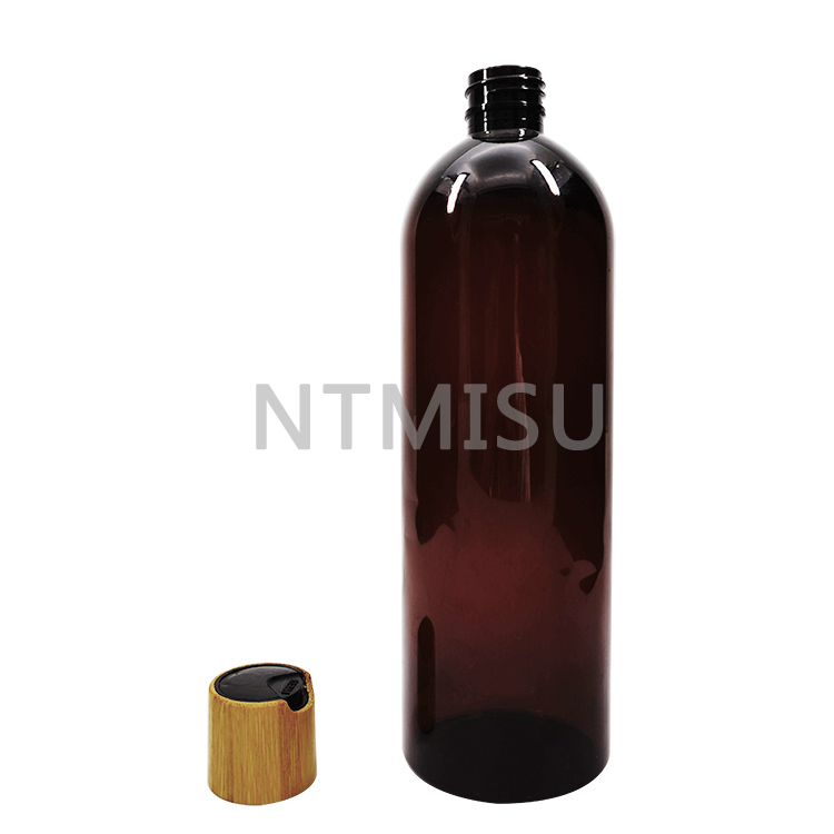 Hot Selling 400ml Plastic Amber Bottle with Bamboo Disc Top Cap