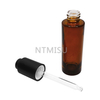 30ml Amber Flat Shoulder Glass Bottle with Black 18 410 Press Button Dropper