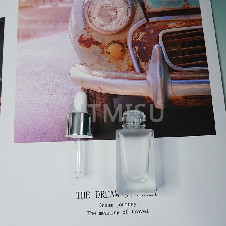 15ml Square Frosted Glass Shiny Silver Silicone Head Dropper Bottle Sets