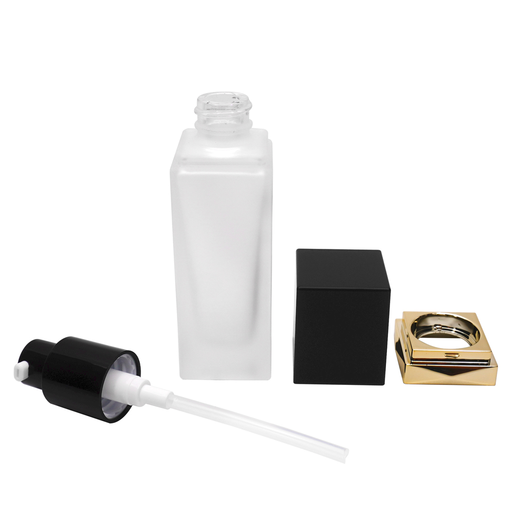 35ml Empty Glass Bottle with Black Cream Pump for Cosmetic Packaging