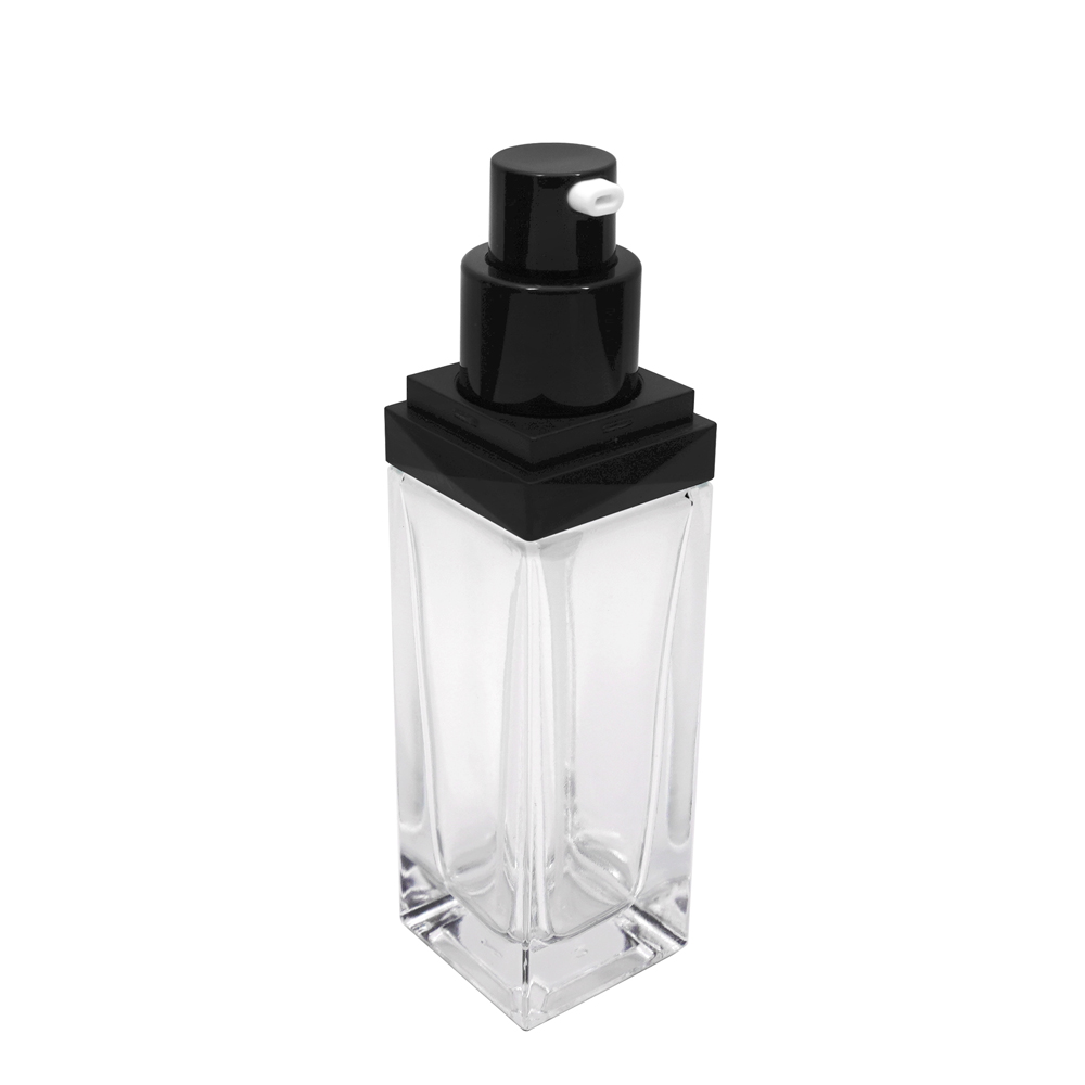 New Product 35ml Cuboid Glass Bottle With Black Cream Pump
