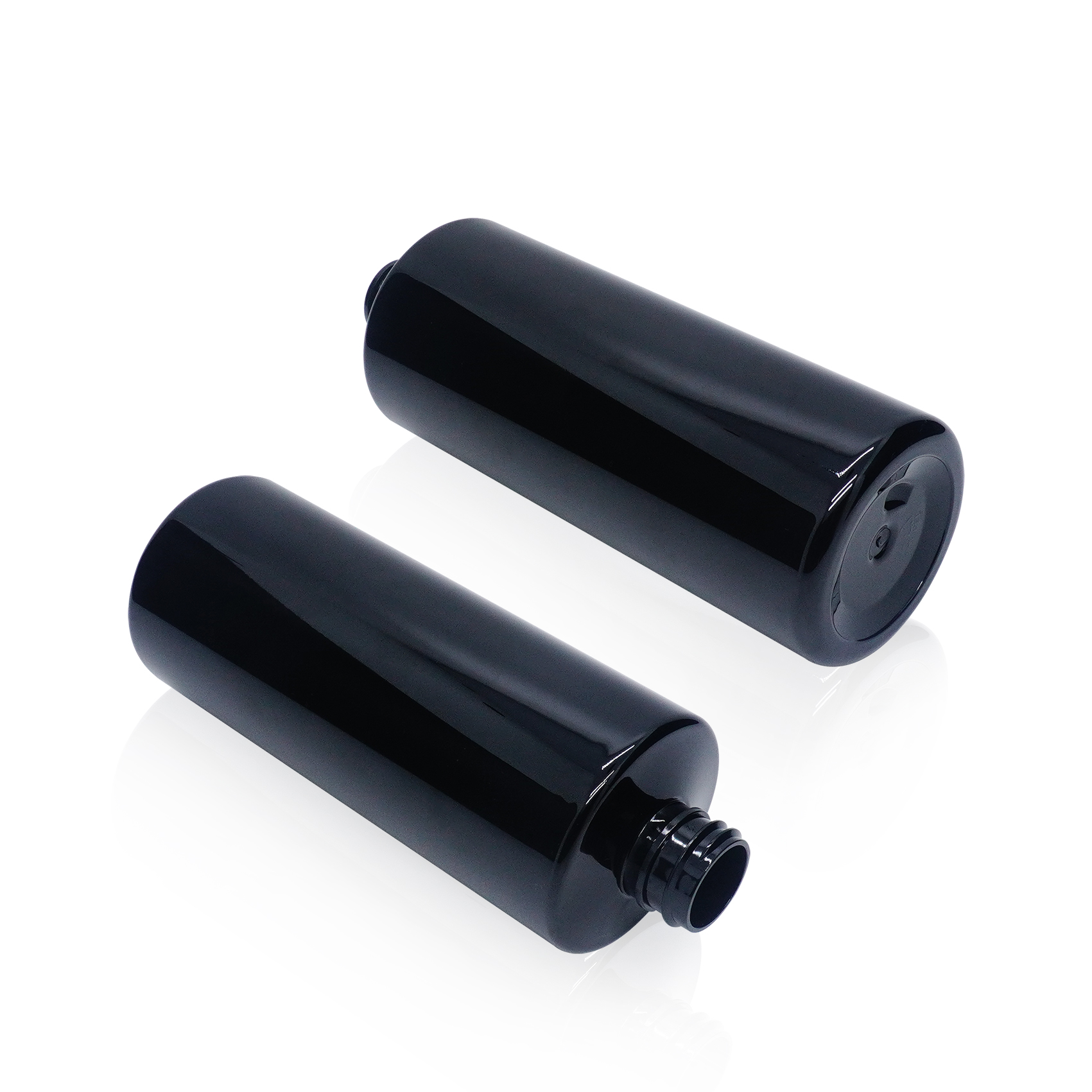 Black Cylinder Bottle with Bamboo Lotion Pump