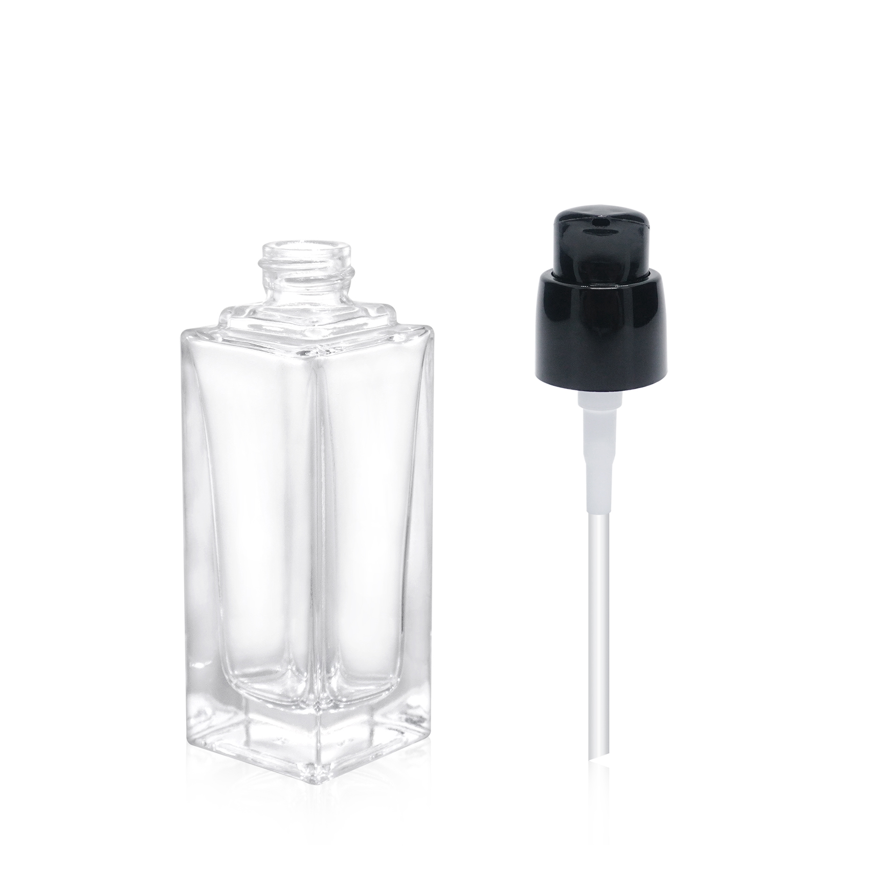30ml High Quality Square Glass Bottle with Cream Pump