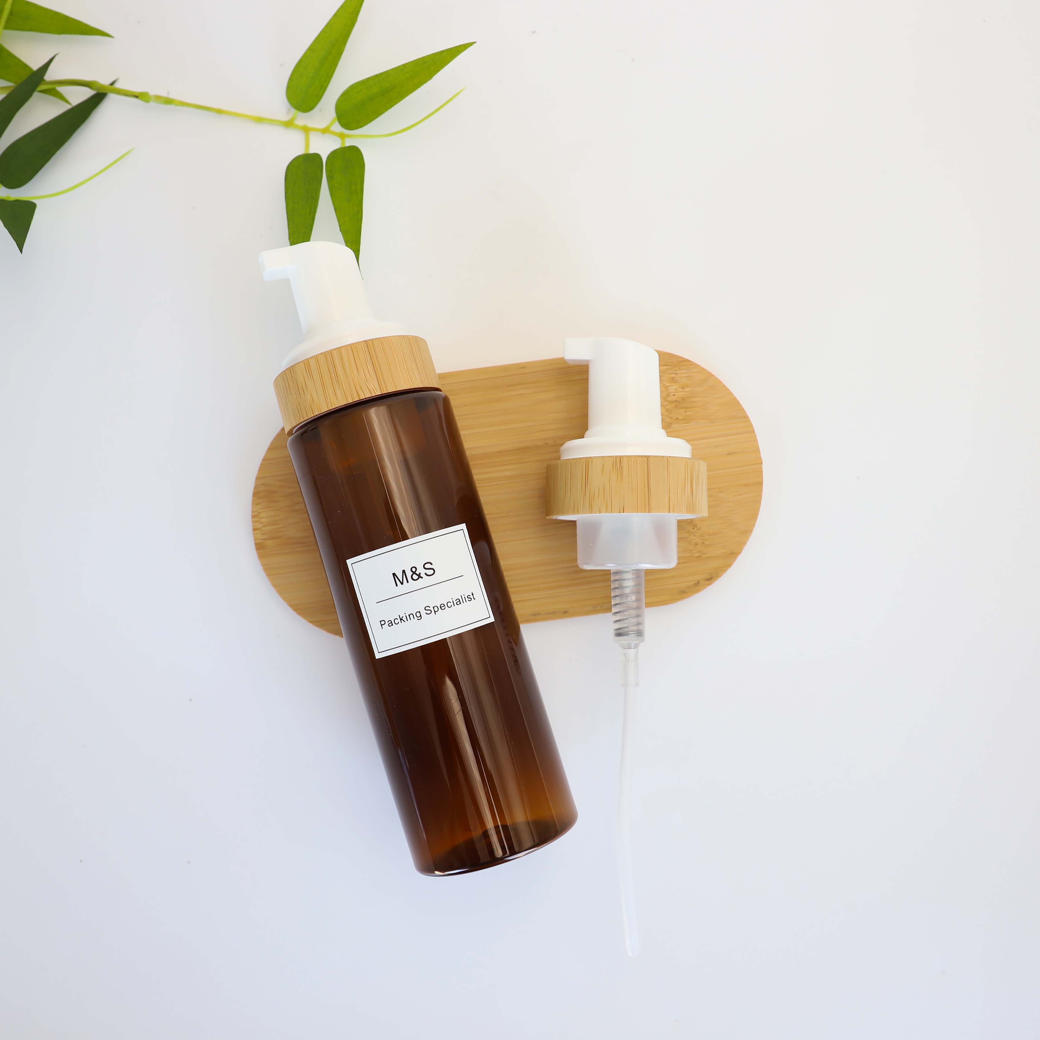 43mm Bamboo Foam Soap Pump Foaming Dispenser For Cosmetic Packaging