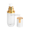 Luxury UV Plating Golden 45ml Flat Shoulder Shaped Glass Lotion Bottle with pump dispenser