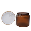 500ml 16oz Amber Frosted Cream Jar with Bamboo Lid