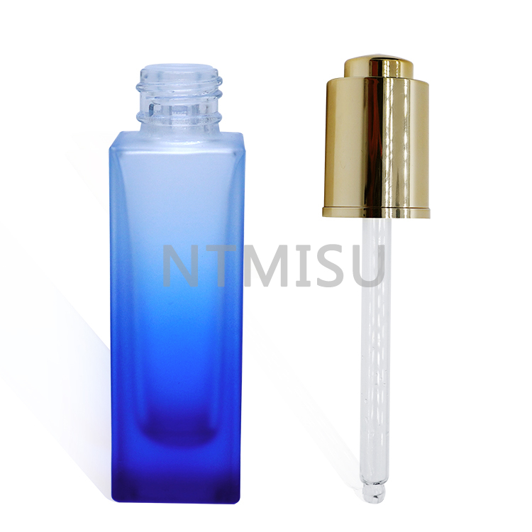30ml Empty Blue Shades Essence Essential Oil Bottle with Aluminum Press Dropper