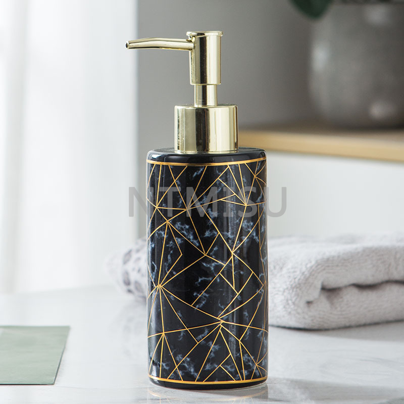 300ml Porcelain Hand Sanitizer Gold Marble Shampoo Shower Gel Bottle with Lotion Pump