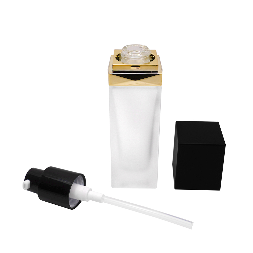 35ml Empty Glass Bottle with Black Cream Pump for Cosmetic Packaging