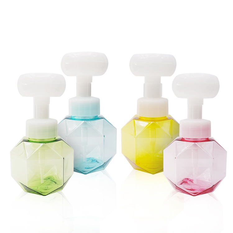 Special Design 300ml Pink Blue PETG Thick Wall Cosmetic Plastic Hand Washing Bottles with Flower Foam Pump