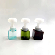 Special Design 250ml Pink Blue PETG Square Plastic Hand Washing Bottles with Flower Foam Pump