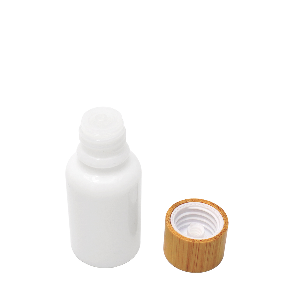 White Porcelain Glass Bottle with Bamboo Cap