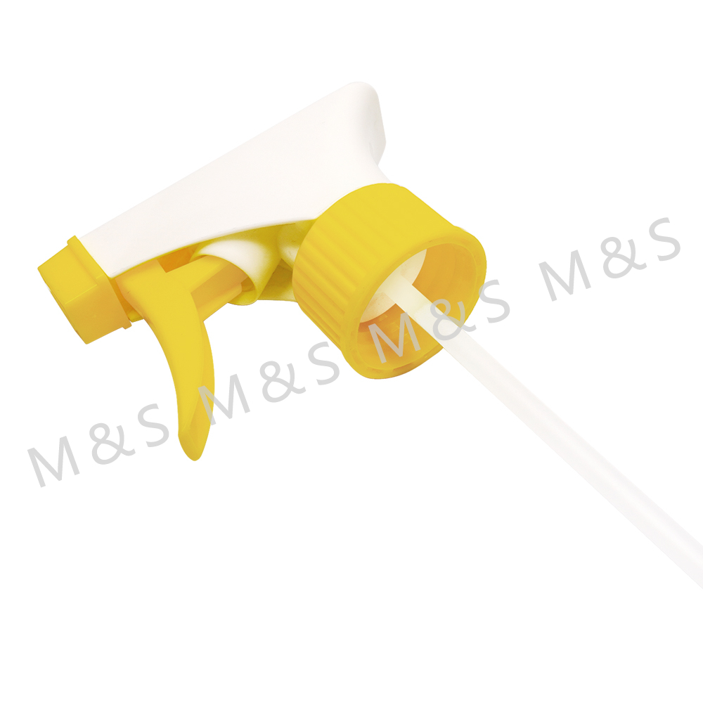 28 410 White and Yellow Ribbed Plastic Square Trigger Sprayer Pump for Garden Watering