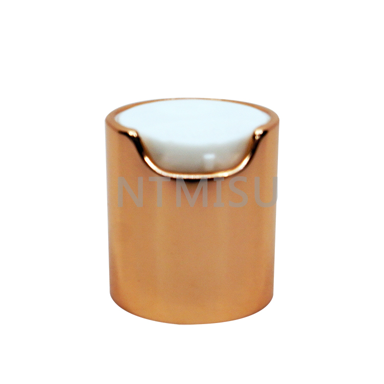20/410 Customized Surface Handling Rose Gold Aluminum Disc Top Cap for Lotion Dispenser