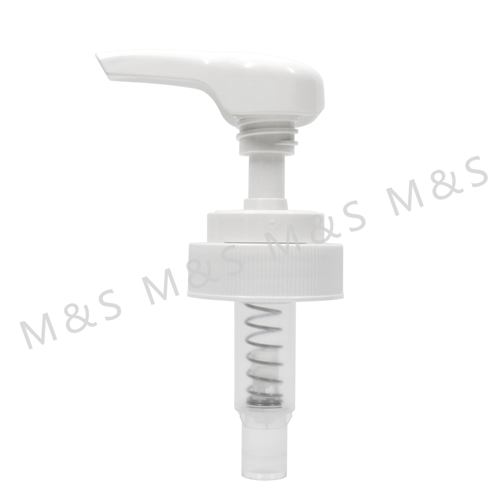 38 400 White Ribbed Plastic Lotion Pump with Left And Right Lock