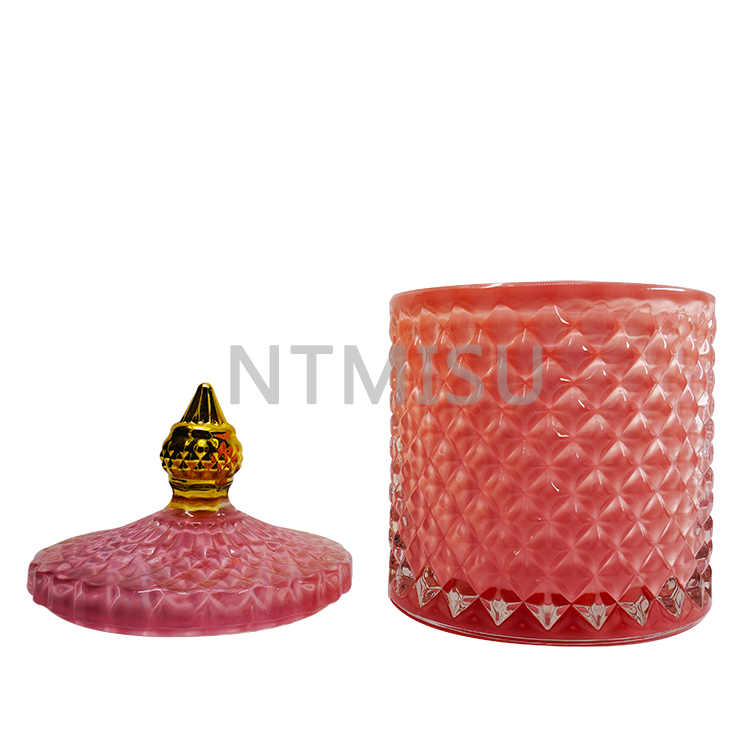 Creative Pink Glass Color Painting Scented Candle Cup Personalized Custom Glass Sugar Jar