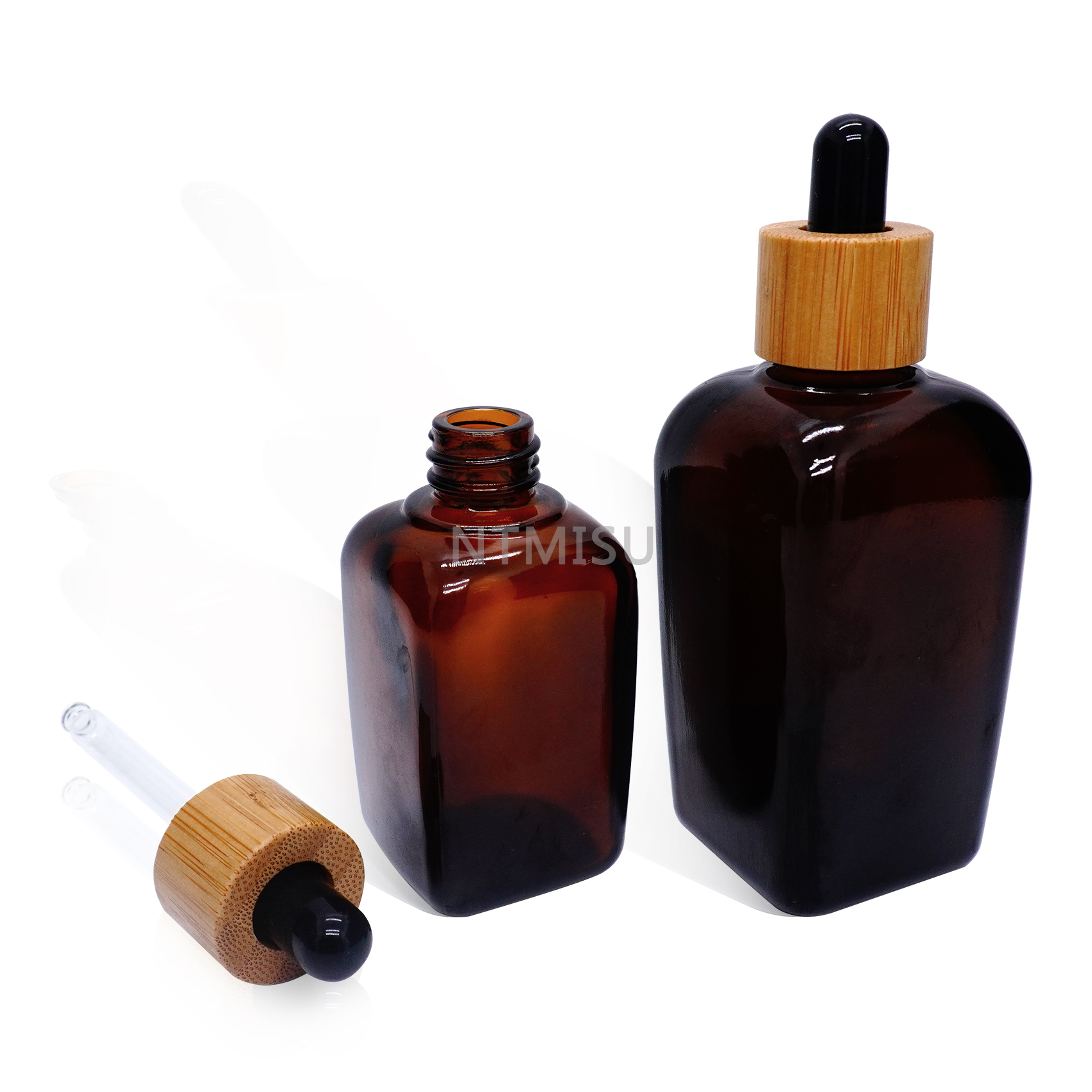 Amber Square Glass Bottle with Bamboo Dropper