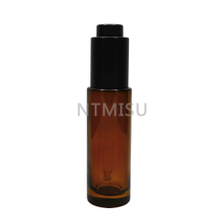 30ml Amber Flat Shoulder Glass Bottle with Black 18 410 Press Button Dropper