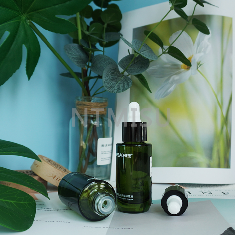 30ml 1oz Emerald Green Flat shoulder dropper bottle Sets with Black Silicone Dropper