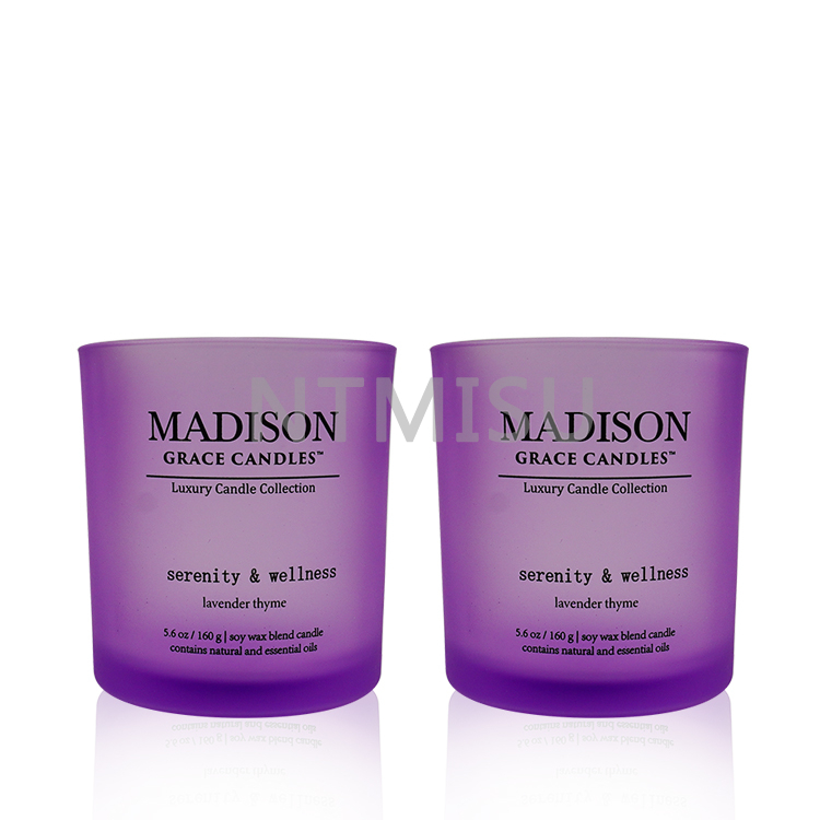 5.6oz 160g Purple Glass Candle Cup with Logo on The Surface