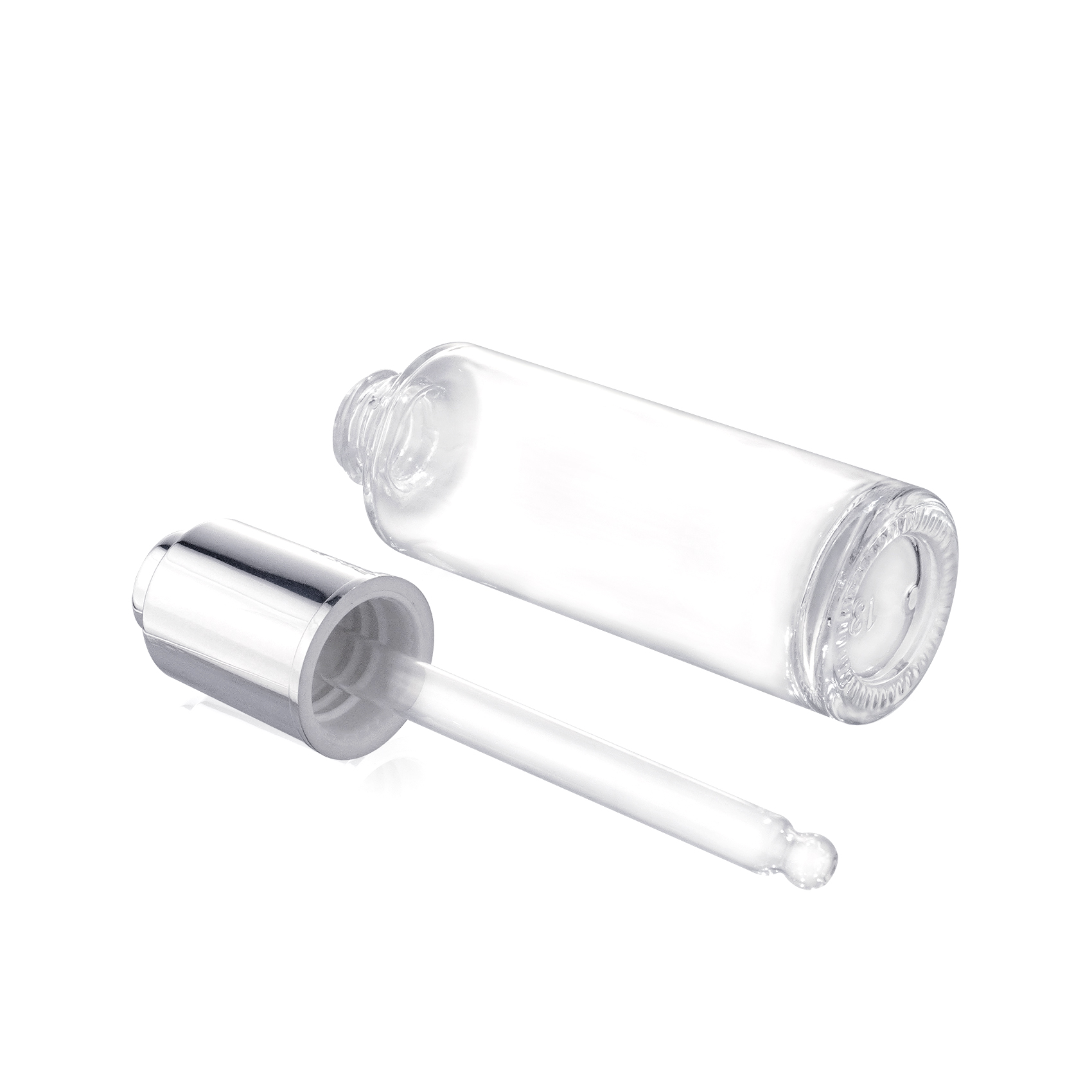 30ml Clear Cylinder Glass Bottle with Aluminum Press Button Dropper